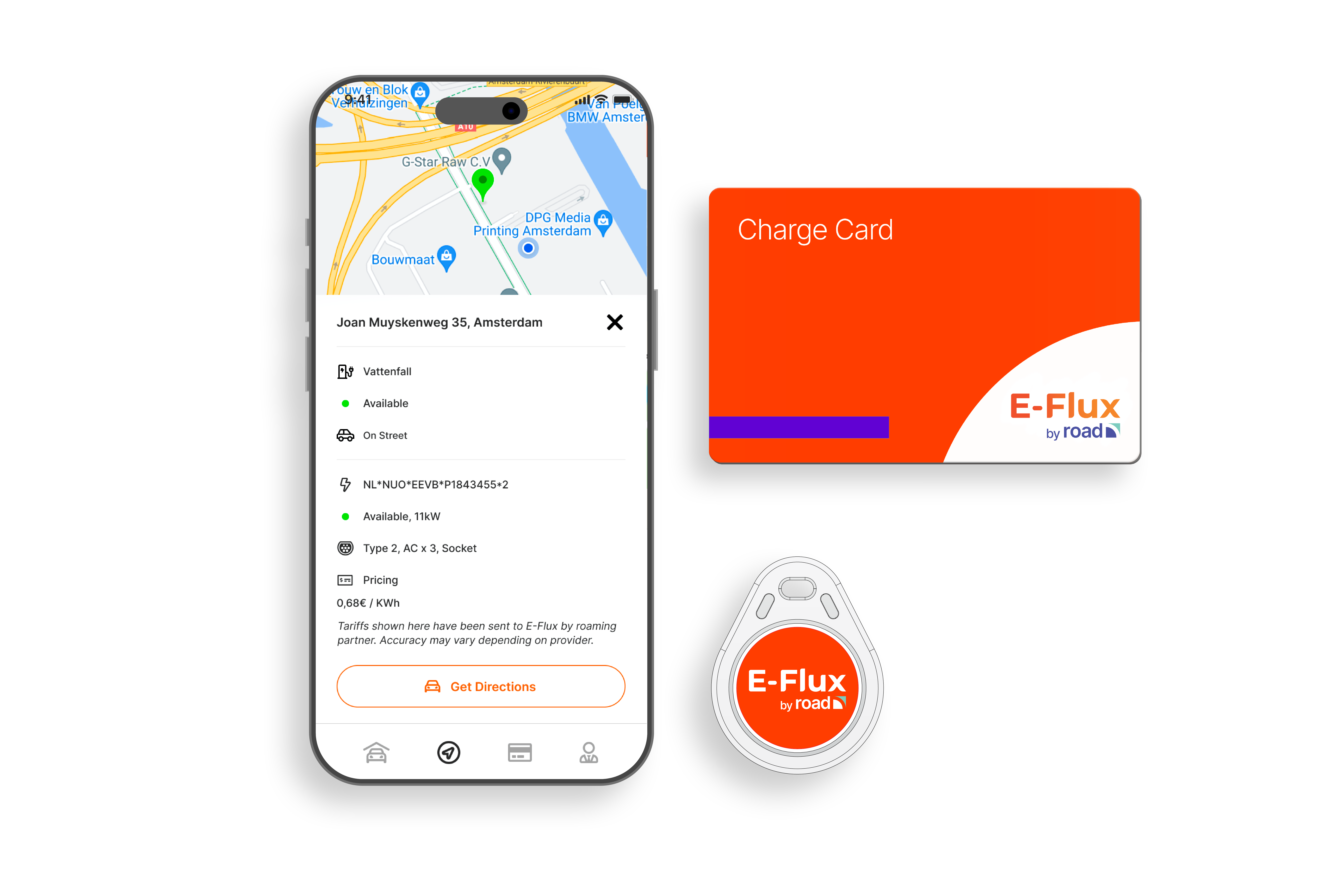 E-Flux-App Karte, Tag und beste ladekarte e-auto.