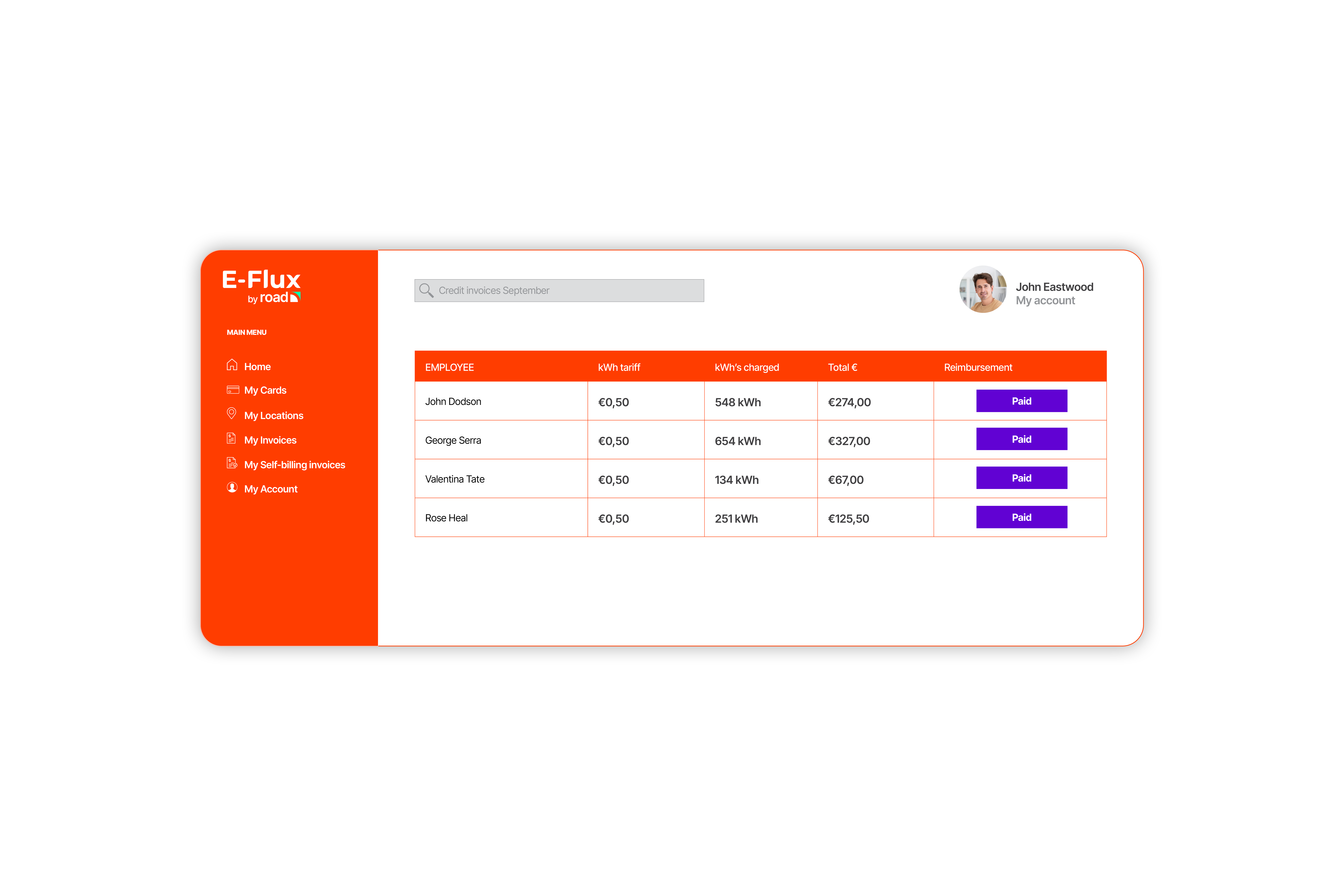 E-Flux-dashboard - Overzicht van medewerkers die gebruik maken van jouw laadpalen